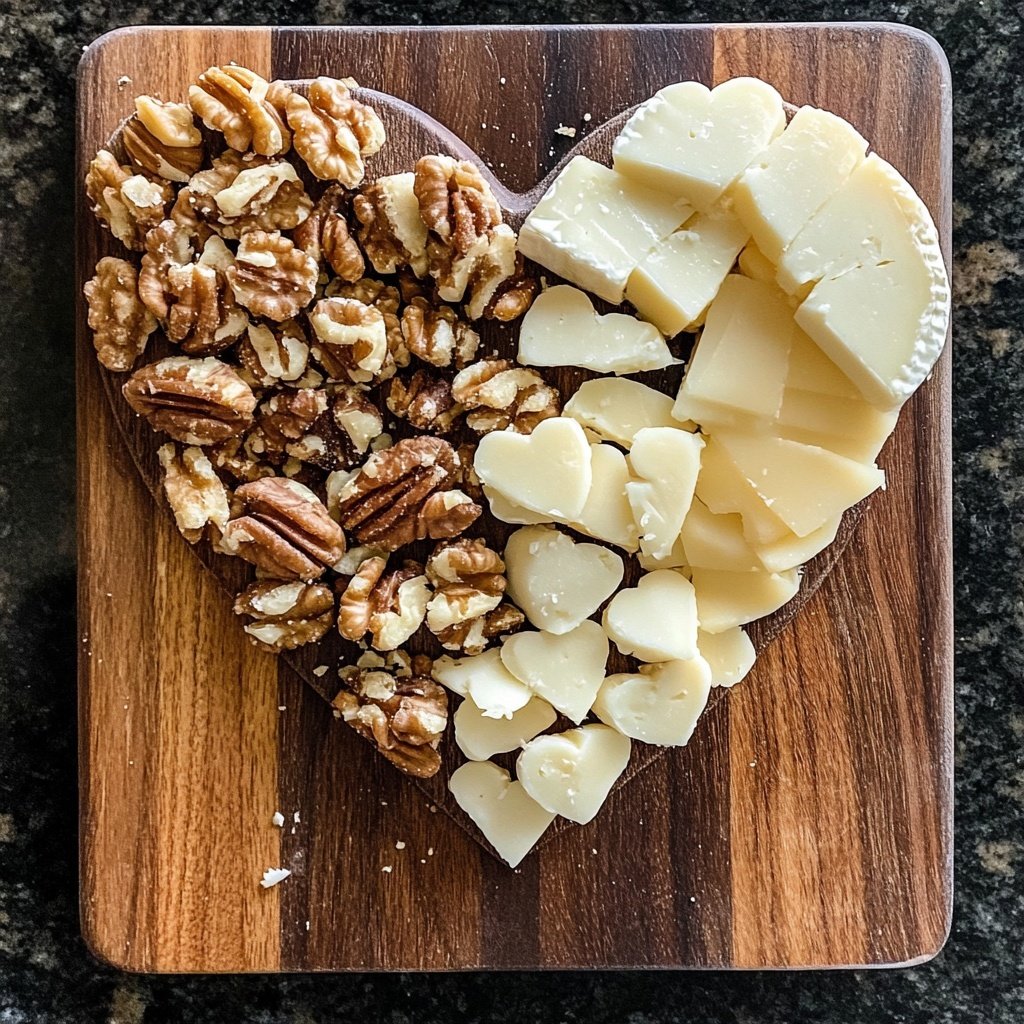 Valentines Charcuterie Board with Cheese and Nuts